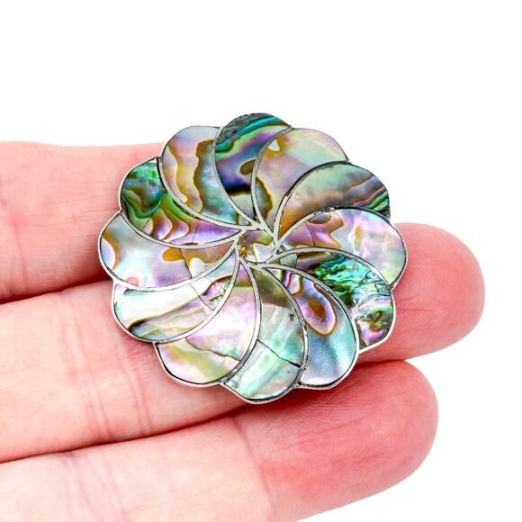 Vintage Mexico Taxco CBL Sterling Silver 925 Abalone Inlay Floral Brooch Pin - Picture 1 of 7